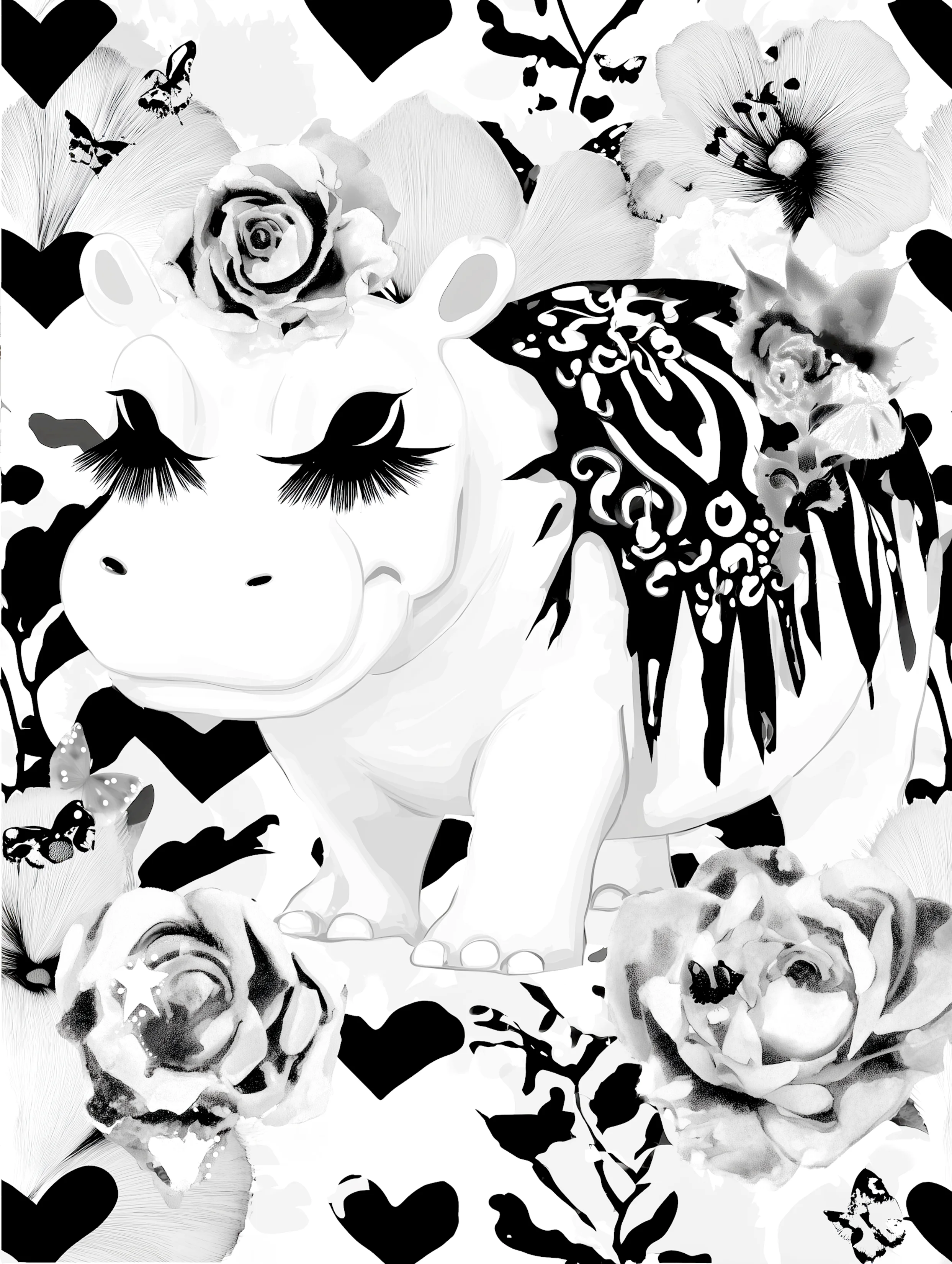 Free printable hippo coloring page featuring hippo batting eyelashes